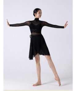 バレエ レオタード 長袖 ハイネック シースルー 透明 メッシュ 大人 巻きスカート ラップスカート シフォン ショート丈 バレエ用品 新体操 古典ダ