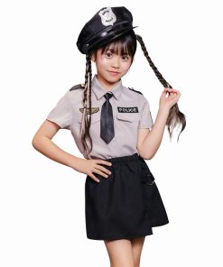 グレイポリススカート キッズ 140  /ポリス コスプレ グレー 婦警 衣装 警察官 なりきり 子供 女の子 仮装 コスチューム ハロウィン イベント (908982)
